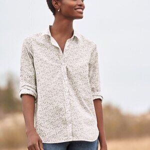 Garnet Hill Essential Organic-Cotton Shirt - White/Gray‎ - Women's Size 12